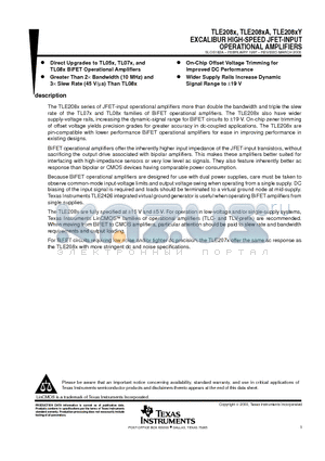TLE2082AIP datasheet - EXCALIBUR HIGH-SPEED JFET-INPUT OPERATIONAL AMPLIFIERS