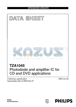 TZA1045 datasheet - Photodiode and amplifier IC for CD and DVD applications