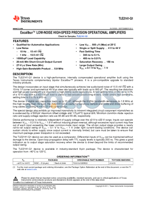 TLE2141-Q1 datasheet - Excalibur LOW-NOISE HIGH-SPEED PRECISION OPERATIONAL AMPLIFIERS