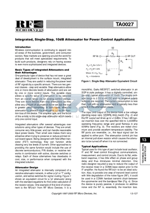 TA0027 datasheet - Intergrated, Single-Step, 10dB Attenuator for Power Control Applications