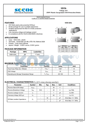 SD36 datasheet - 350W Plastic Encapsulate ESD Protection Diodes