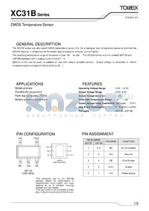 XC31BPN20ADR datasheet - CMOS Temperature Sensor