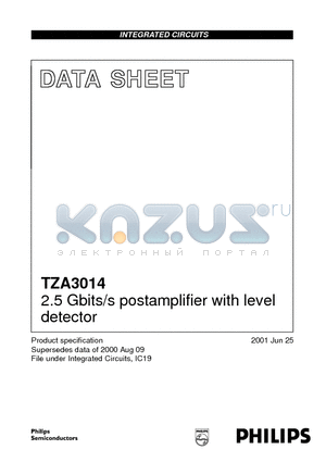 TZA3014U datasheet - 2.5 Gbits/s postamplifier with level detector