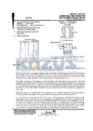 SN74121D datasheet - MONOSTABLE MULTIVIBRATORS WITH SCHMITT-TRIGGER INPUTS