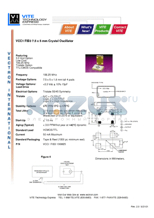 VCC1FIB3 datasheet - VCC1 FIB3 7.5 x 5 mm Crystal Oscillator