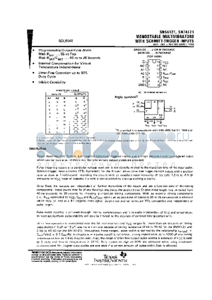 SN74121NE4 datasheet - MONOSTABLE MULTIVIBRATORS WITH SCHMITT-TRIGGER INPUTS