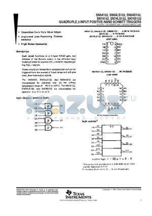 SN74132 datasheet - QUADRUPLE 2-INPUT POSITIVE-NAND SCHMITT TRIGGERS