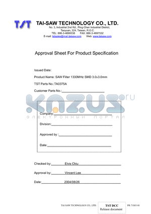 TA0375A datasheet - SAW Filter 1330MHz SMD 3.03.0mm