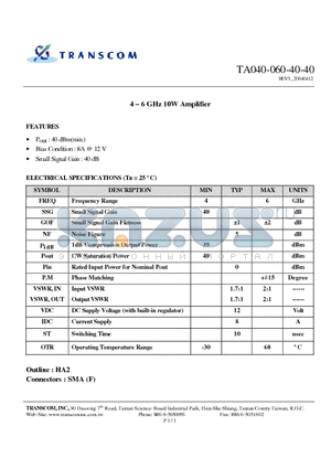 TA040-060-40-40 datasheet - 4 - 6 GHz 10W Amplifier