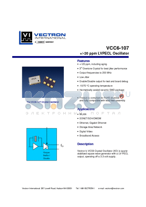 VCC6-107 datasheet - /-20 ppm LVPECL Oscillator