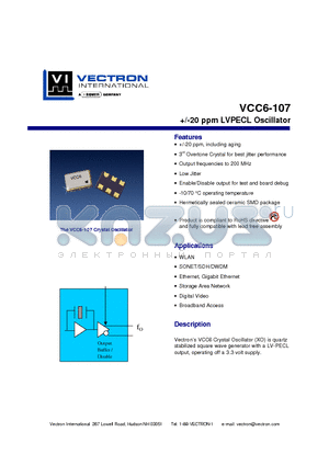 VCC6-107-155M52 datasheet - /-20 ppm LVPECL Oscillator