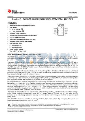 TLE2142-Q1 datasheet - Excalibur LOW-NOISE HIGH-SPEED PRECISION OPERATIONAL AMPLIFIER