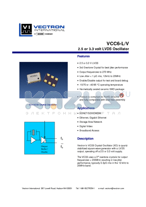 VCC6-LCC-125M000 datasheet - 2.5 or 3.3 volt LVDS Oscillator