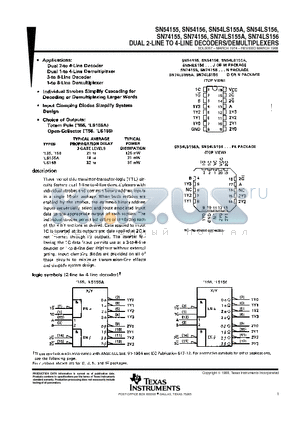 SN74155N datasheet - DUAL 2-LINE TO 4-LINE DECODERS/DEMULTIPLEXERS