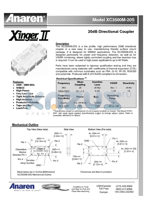 XC3500M-20S datasheet - 20dB Directional Coupler