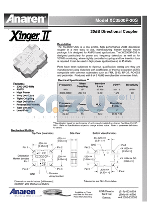 XC3500P-20S datasheet - 20dB Directional Coupler