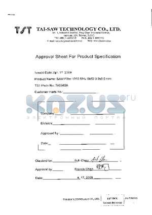 TA0582A datasheet - SAW Filter 1200MHz