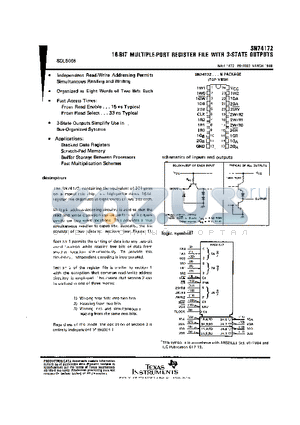 SN74172 datasheet - 16-BIT MULTIPLE-PORT REGISTER FILE WITH 3-STATE OUTPUTS