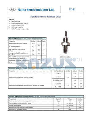 SD41 datasheet - Schottky Barrier Rectifier Diode