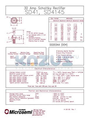 SD4145 datasheet - 30 Amp Schottky Rectifier