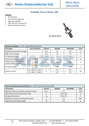 SD4145 datasheet - Schottky Power Diode, 30A