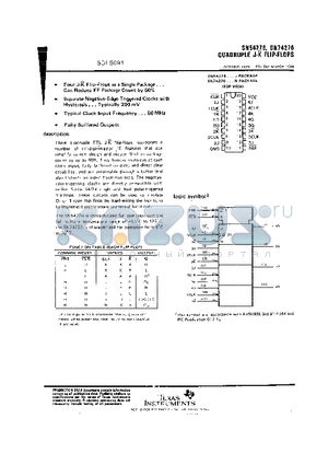 SN74276 datasheet - QUADRUPLE J-K FLIP-FLOPS