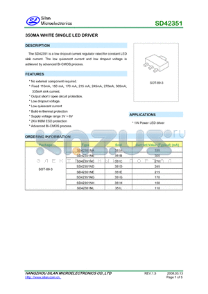 SD42351NC datasheet - 350MA WHITE SINGLE LED DRIVER