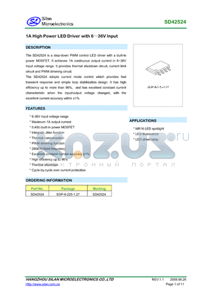 SD42524 datasheet - 1A High Power LED Driver with 6~36V Input