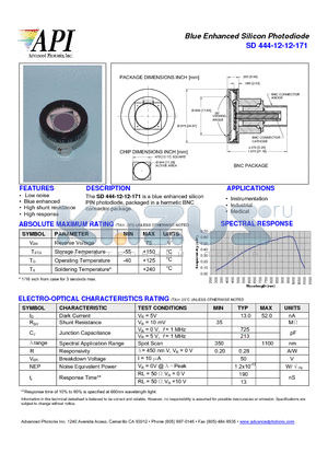 SD444-12-12-171 datasheet - Blue Enhanced Silicon Photodiode