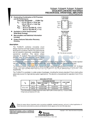 TLE2227 datasheet - EXCALIBUR LOW-NOISE HIGH-SPEED PRECISION DUAL OPERATIONAL AMPLIFIERS