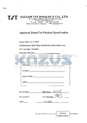 TA0886A datasheet - SAW Filter 2096.66 MHz