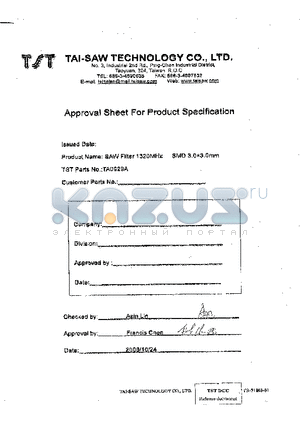 TA0929A datasheet - SAW Filter 1320 MHz