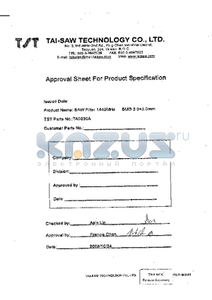 TA0930A datasheet - SAW Filter 1440 MHz