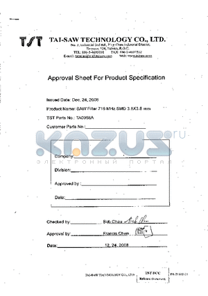 TA0958A datasheet - SAW Filter 716 MHz