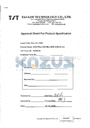 TA0963A datasheet - SAW Filter 638 MHz