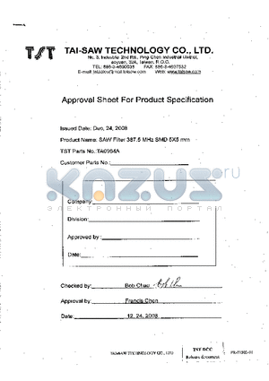 TA0964A datasheet - SAW Filter 387.5 MHz