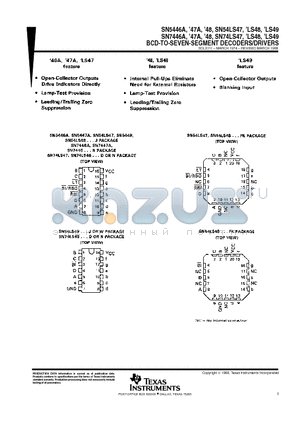 SN7447A datasheet - BCD-TO-SEVEN-SEGMENT DECODERS/DRIVERS