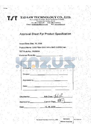 TA0968A datasheet - SAW Filter 836.5MHz