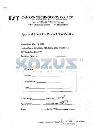 TA0997A datasheet - SAW Filter 403.5 MHz