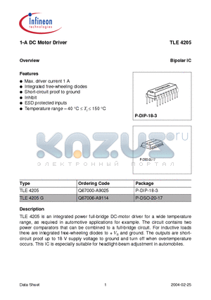 TLE4205 datasheet - 1-A DC Motor Driver