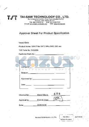 TA1003A datasheet - SAW Filter 897.5 MHz