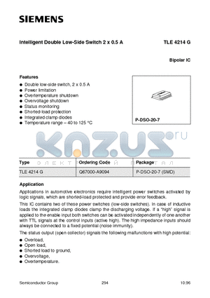 TLE4214G datasheet - Intelligent Double Low-Side Switch 2 x 0.5 A