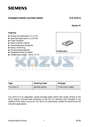 TLE4216G datasheet - Intelligent Sixfold Low-Side Switch