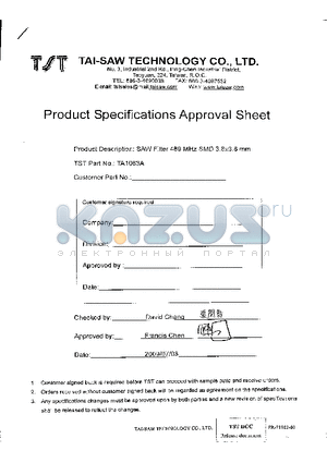 TA1063A datasheet - SAW Filter 469 MHz