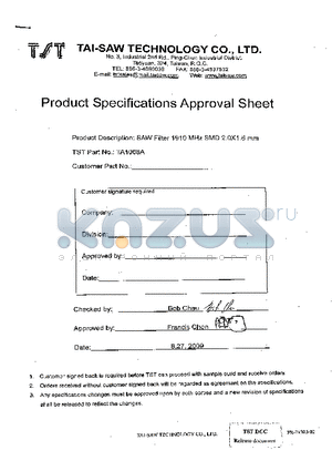 TA1068A datasheet - SAW Filter 1910 MHz