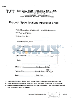 TA1069A datasheet - SAW Filter 1910 MHz