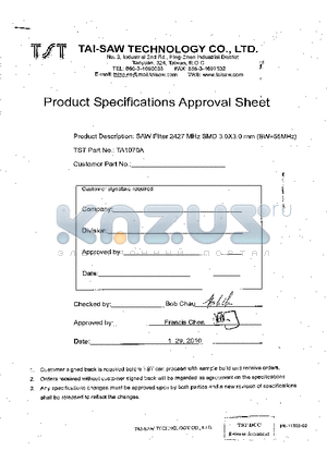 TA1070A datasheet - SAW Filter 2427 MHz