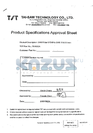 TA1082A datasheet - SAW Filter 815 MHz