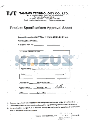 TA1093A datasheet - SAW Filter 1900MHz