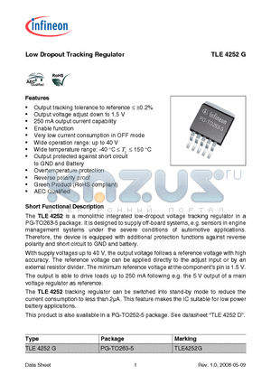 TLE4252G datasheet - Low Dropout Tracking Regulator 250 mA output current capability